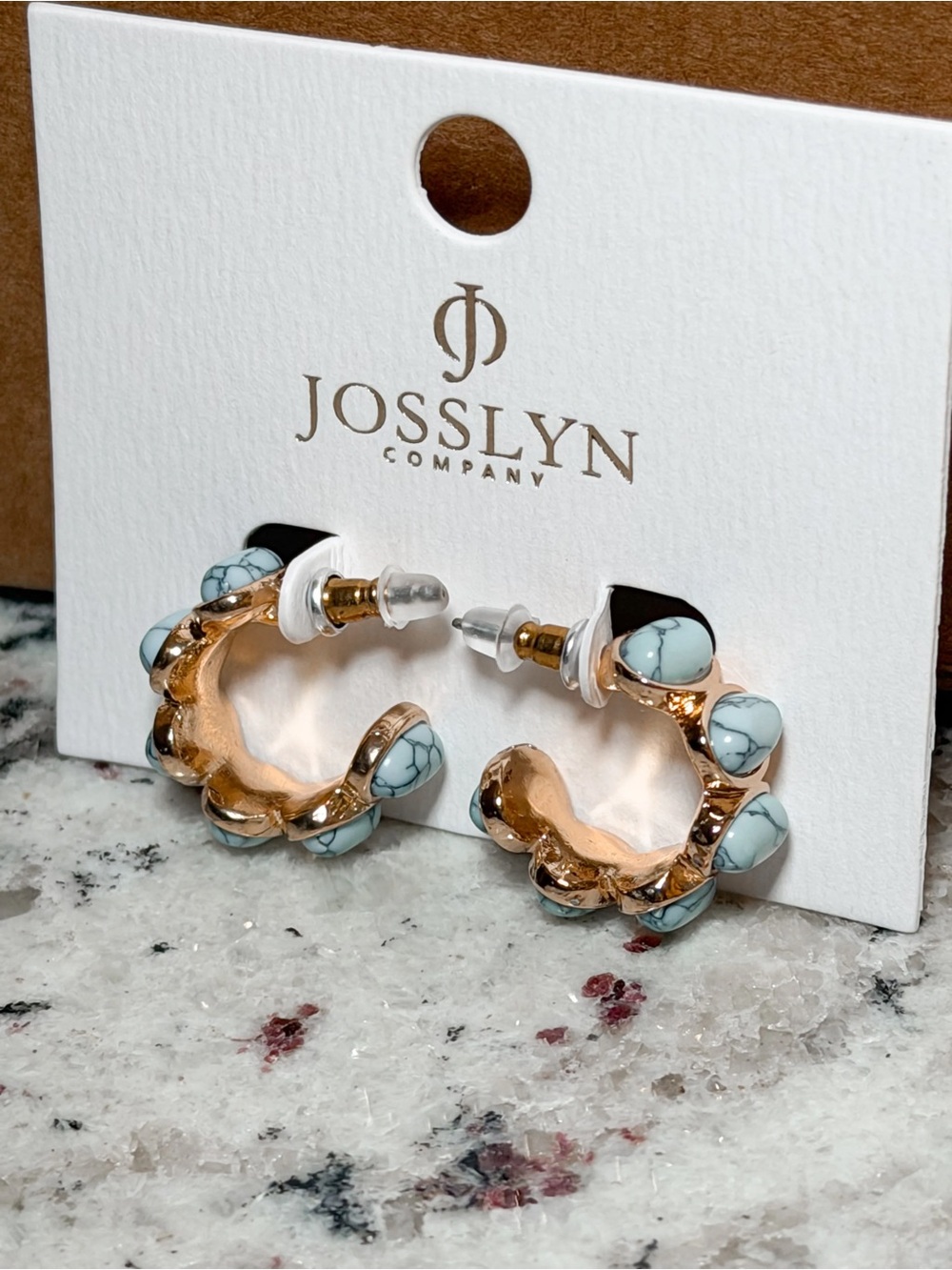Josslyn Gold Hoop Earrings with Turquoise Bead Accents